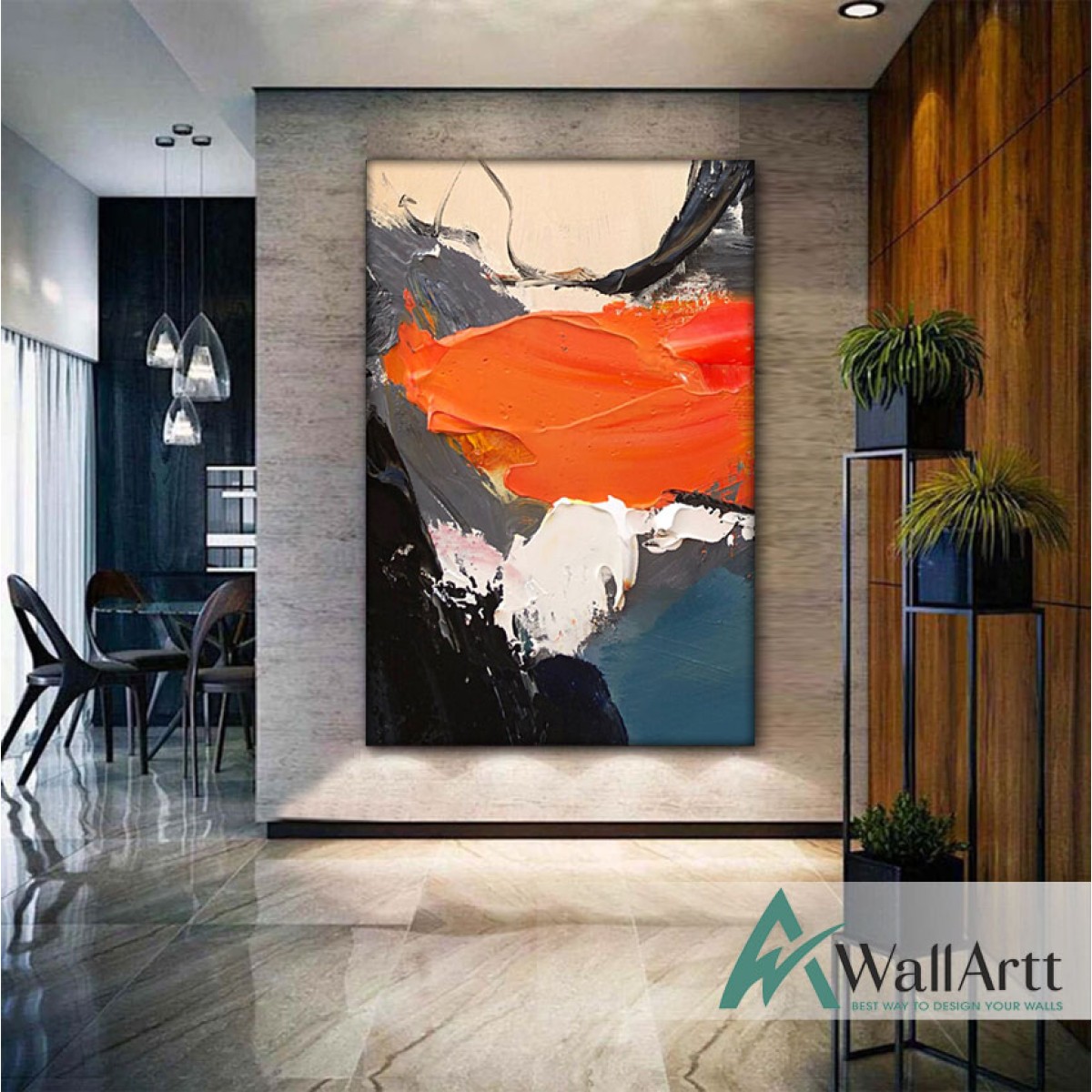 Abstract Grey Orange 3D Heavy Textured Partial Oil Painting
